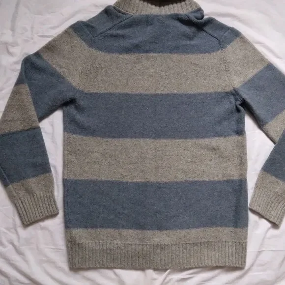 Gap Sweater Striped Lambswool Cowl Neck Gray Blue Preppy Mens Size XL Tall - Picture 10 of 11